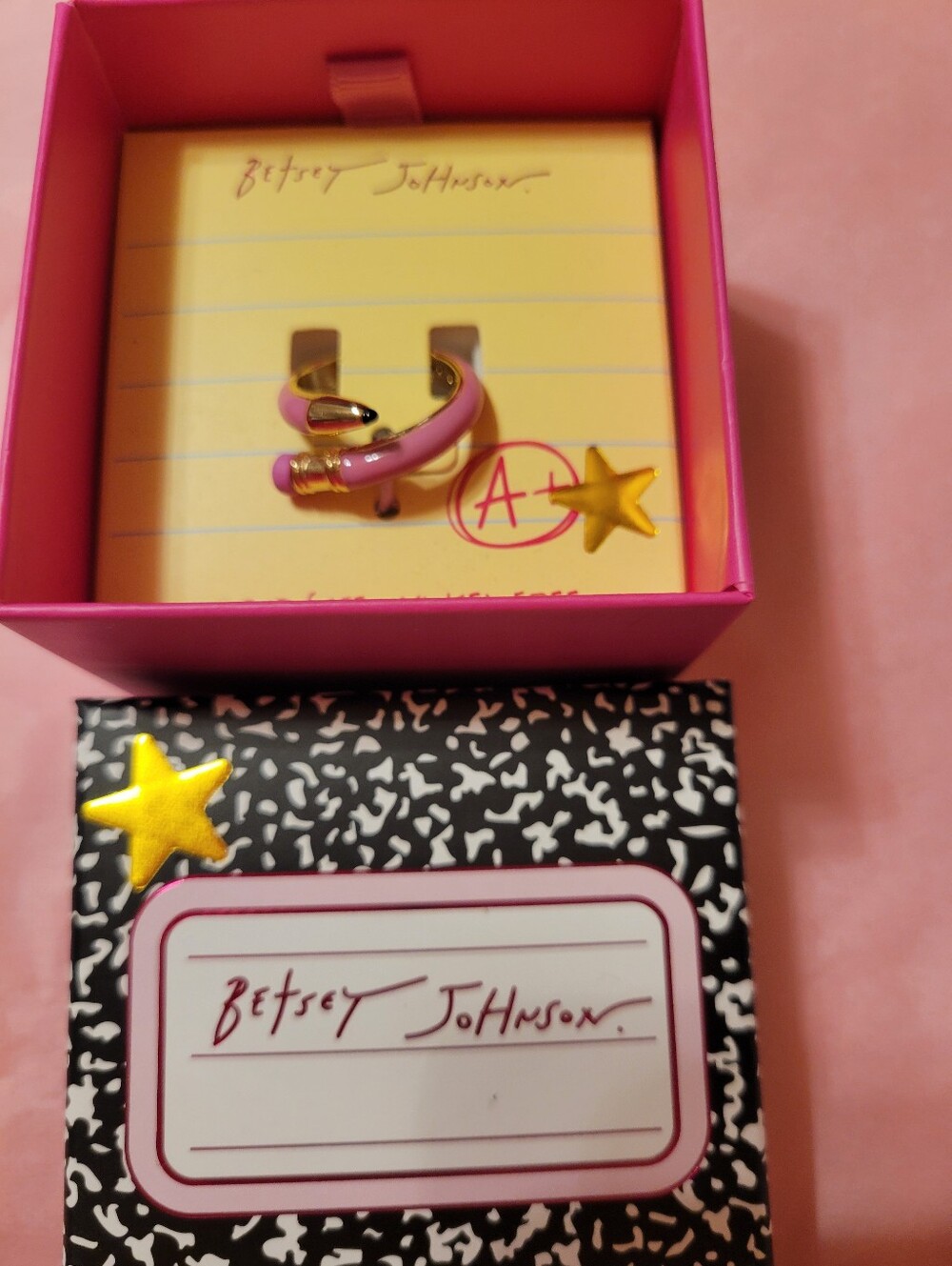 Betsey Johnson Pink and Gold Star Ring 7.5